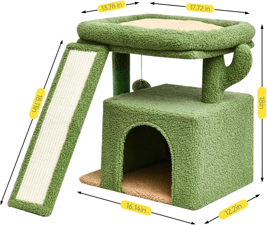 Cactus Cat Tree, Green Cat Tower with Scratching Post for Kittens