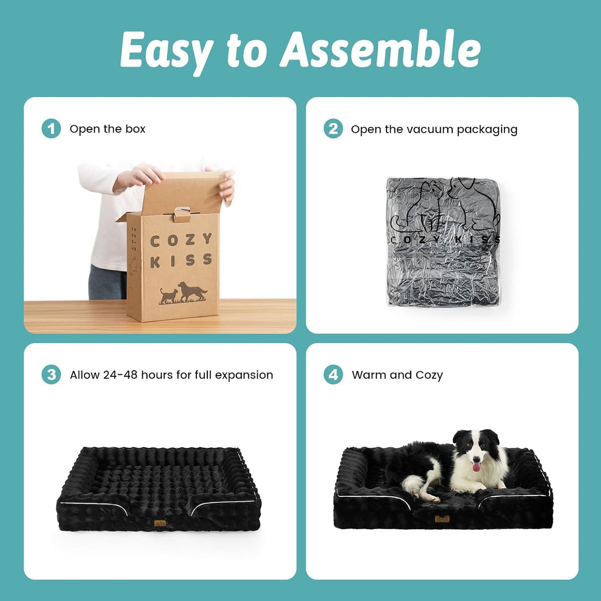COZY KISS Warm Orthopedic Extra Large Dog Bed XL, 44x32 inch, Black