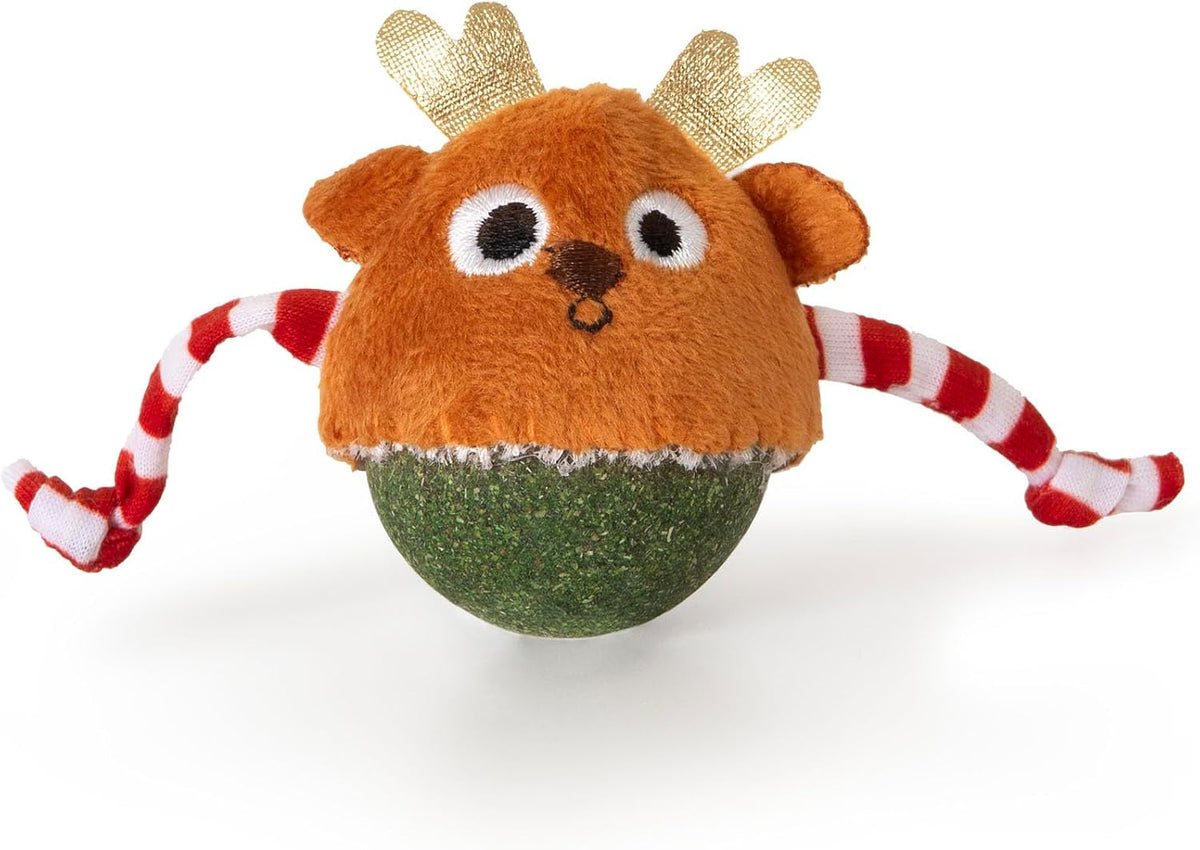 Mad Cat Roll Around Reindeer Catnip Bobbler Soft Plush Cat Toy, Pack of 1