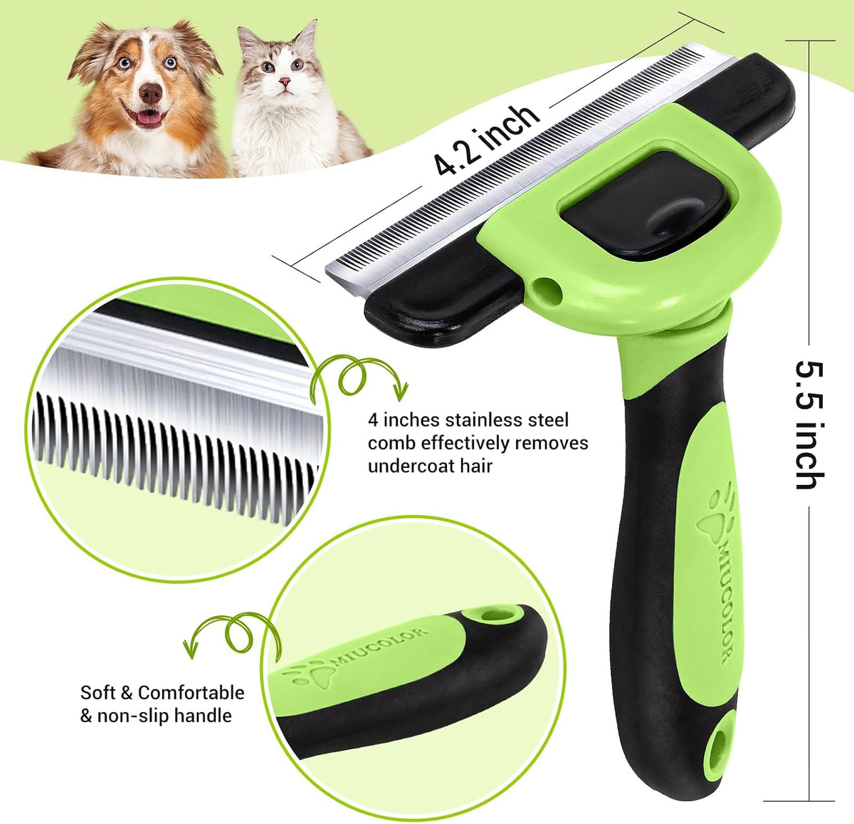 MIU COLOR Pet Grooming Brush, Deshedding Tool for Dogs & Cats, Apple Green | Effectively Reduces Shedding by up to 95%,Safe and Comfortable for Short Medium and Long Pet Hair