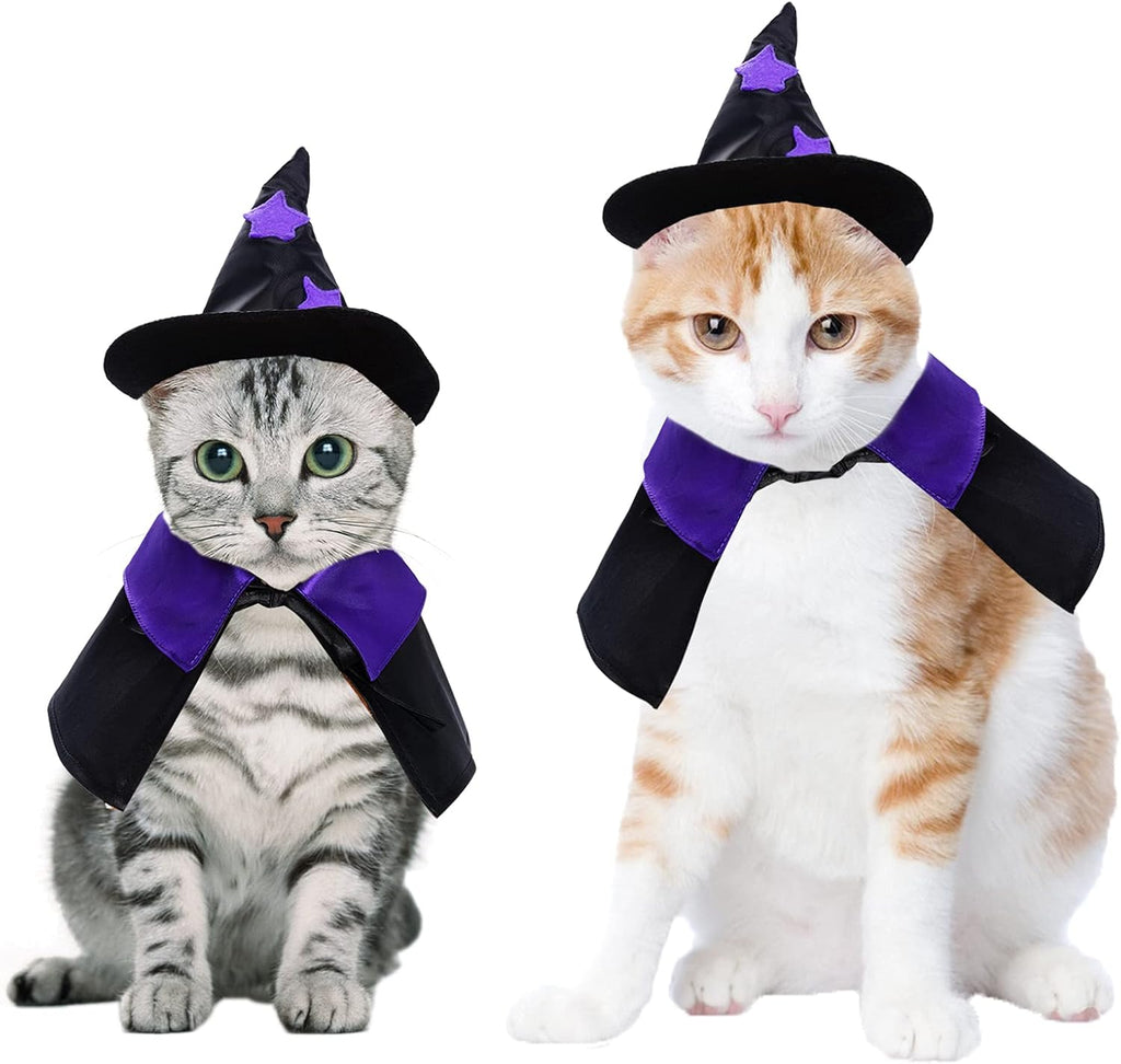 Dxhycc Halloween Pet Costume Cat Wizard Costume Funny Wizard Cat Clothes Cloak and Hat for Small Dogs Outfits