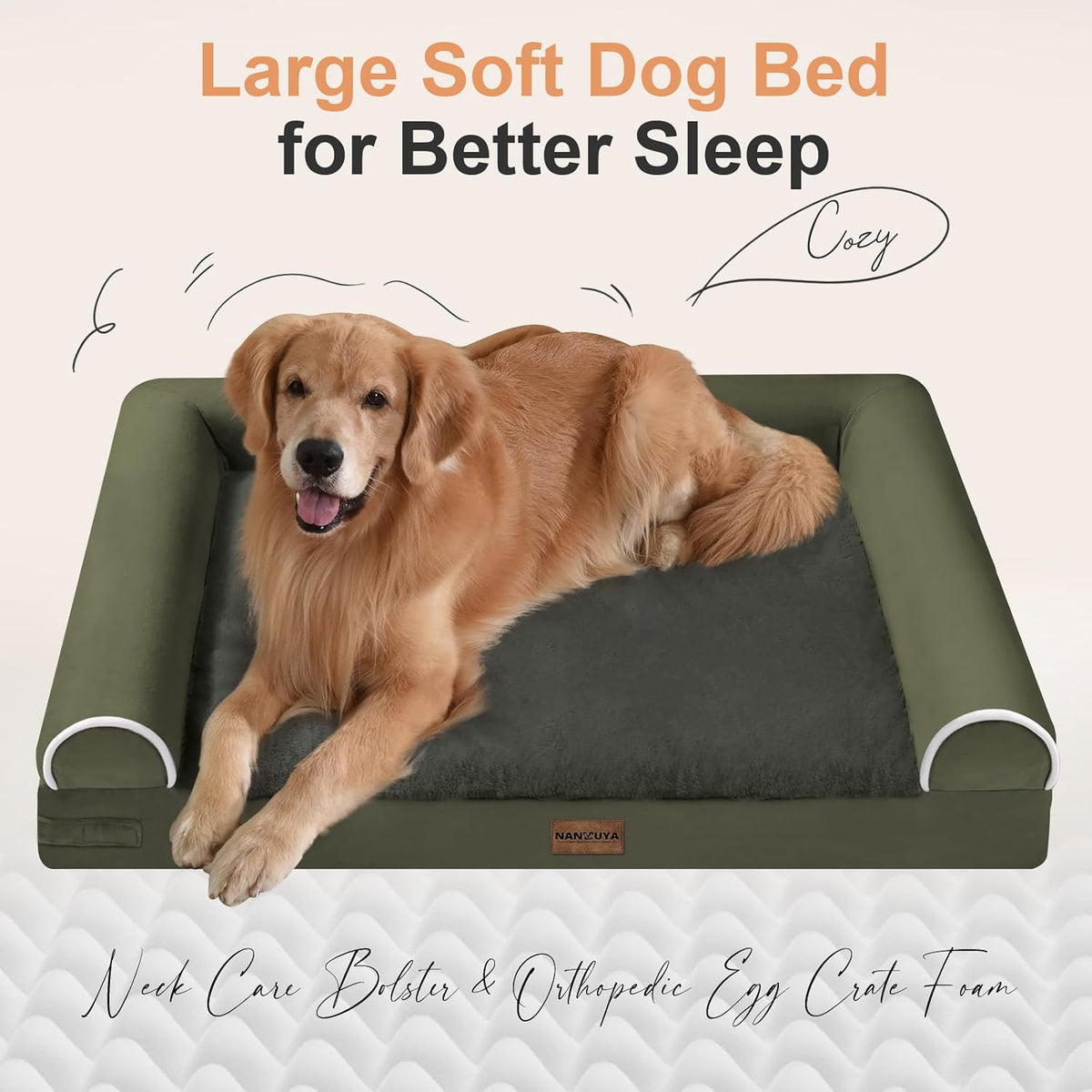 NANUYA Orthopedic Dog Bed for Medium Dogs, 28 x 19 Inch, Dark Green
