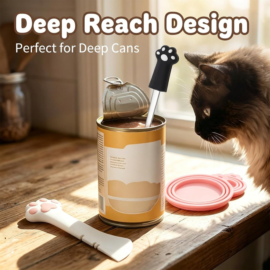 4 PCS Pet Food Can Accessory Set, Reusable Pink Silicone Can Lids with Feeding Shovel and Stainless Steel Spoon for Cat Dog Wet Food Storage