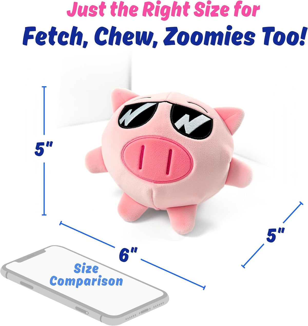 Dog Toy for Aggressive Chewers, Tough Squeaky Chew Ball, Large Breeds Gift | Super Strong, Durable Soft Plush Pig, No Stuffing Inside; Interactive for Puppies, Medium & Big Pets in a Birthday Gift Box