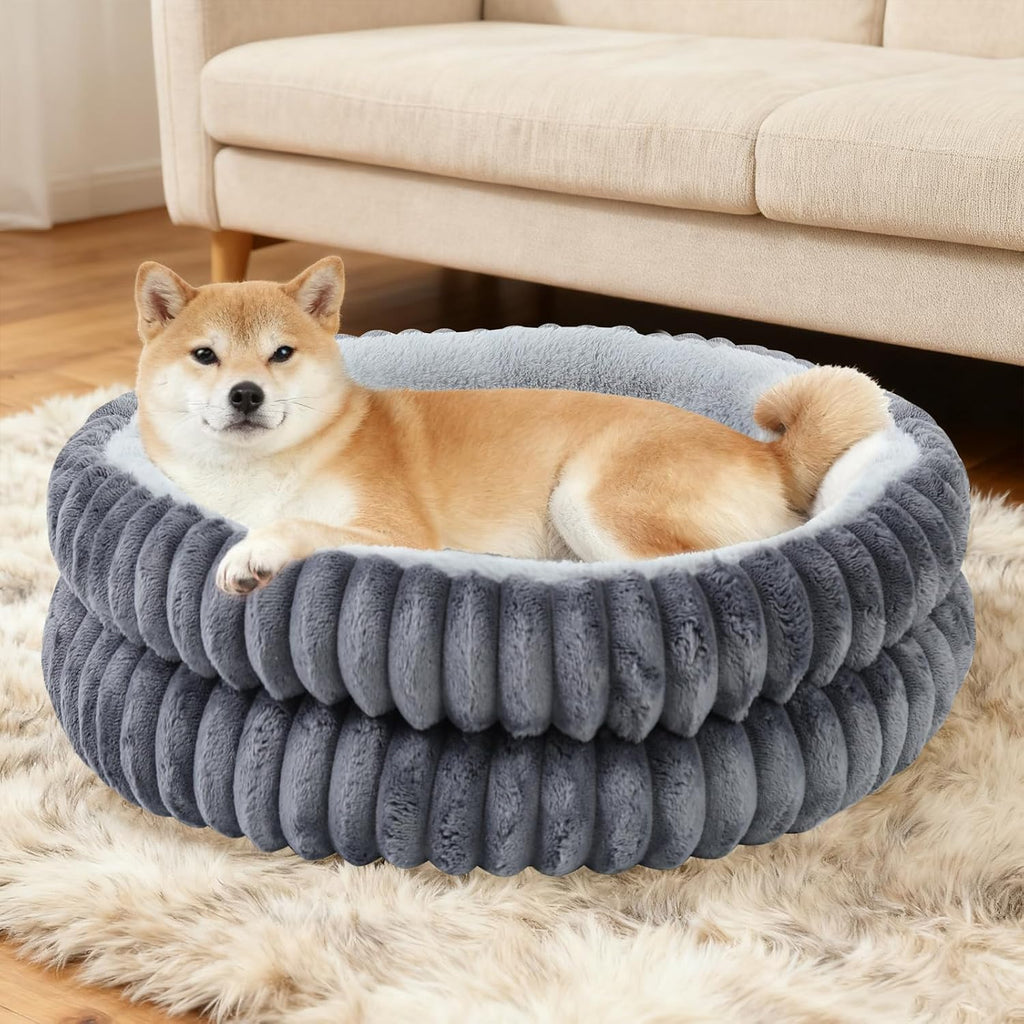 Washable Round Donut Dog Bed,Cat Beds for Indoor Cats(Grey,M)