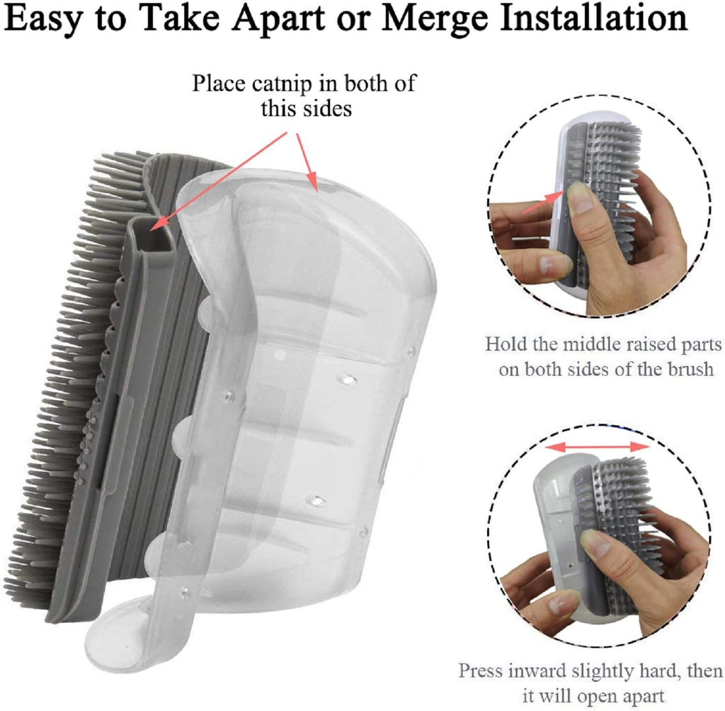 Kingtree Cat Wall Scratcher Self Groomer with Catnip, 2PCS Softer Cat Corner Brush Face Scratchers, Wall Corner Groomer Self Grooming Massage Combs for Long & Short Fur Cats 