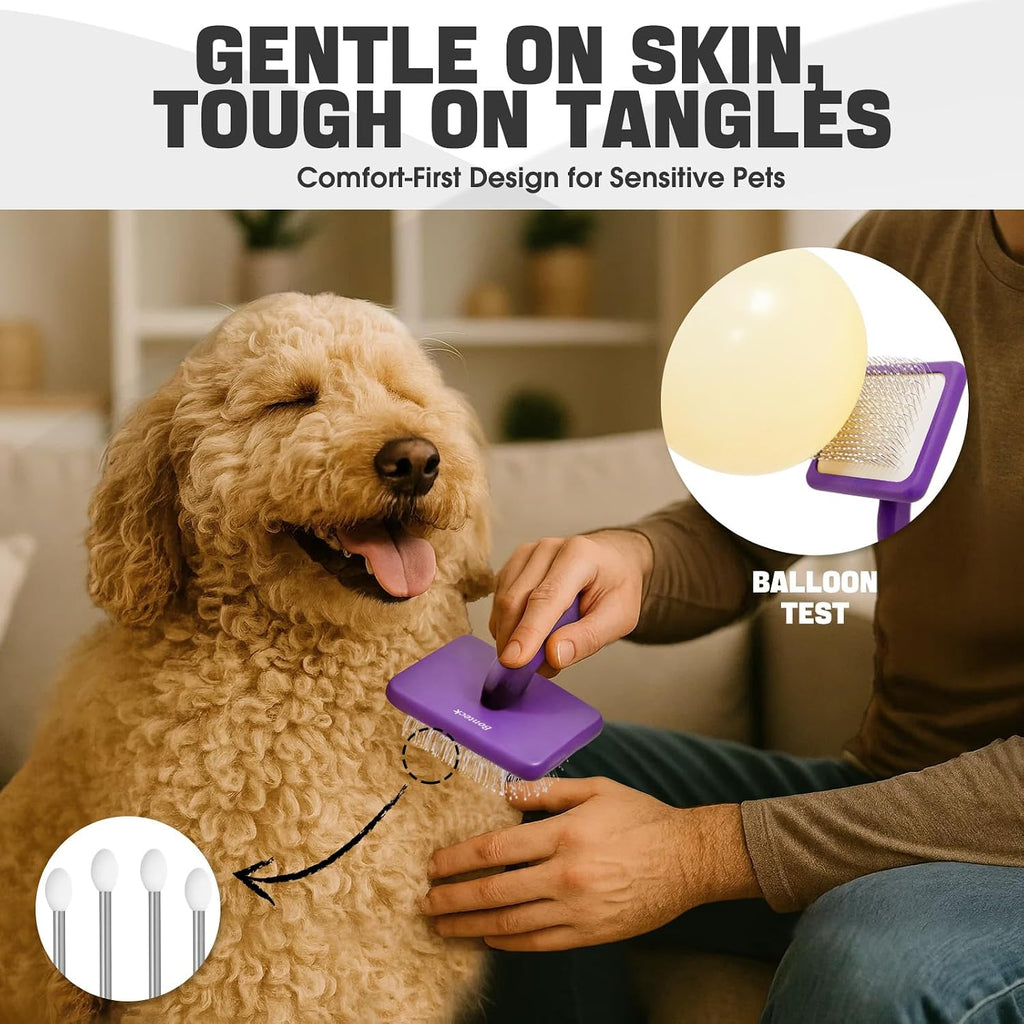 Bonteck Dog Slicker Brush for Dogs Grooming Kit 5PCS Long Haired Doodles | Goldendoodles Poodles, Skin Friendly Deshedding, Comb and Rake, Removes Undercoat, Professional Detangling, Large, Purple
