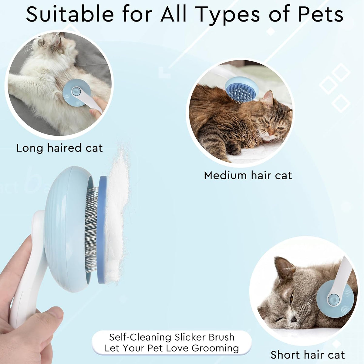 Cat Grooming Glove Brush, Self-Cleaning Slicker Pet Brush