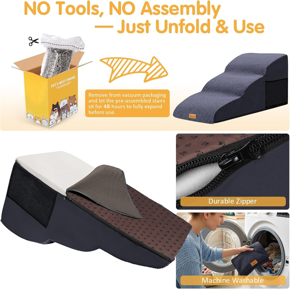 Topmart High Density Extended Foam Dog Ramp&Steps 3 Tiers,15.7" High