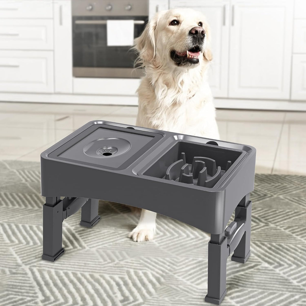 UPSKY 2-in-1 Elevated Dog Bowls Set with 4 Height Adjustable Stand, Gray