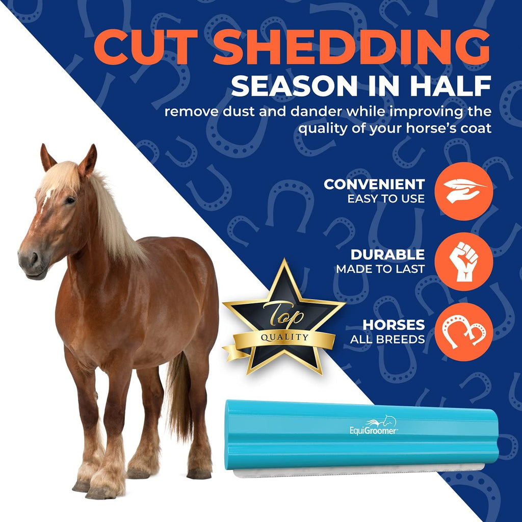 EquiGroomer 8-Inch Deshedding Brush for Dogs & Horses, Turquoise | Best for large dogs 50 lbs and up, plus horses and ponies, thick coats, stainless blade, gentle on skin 