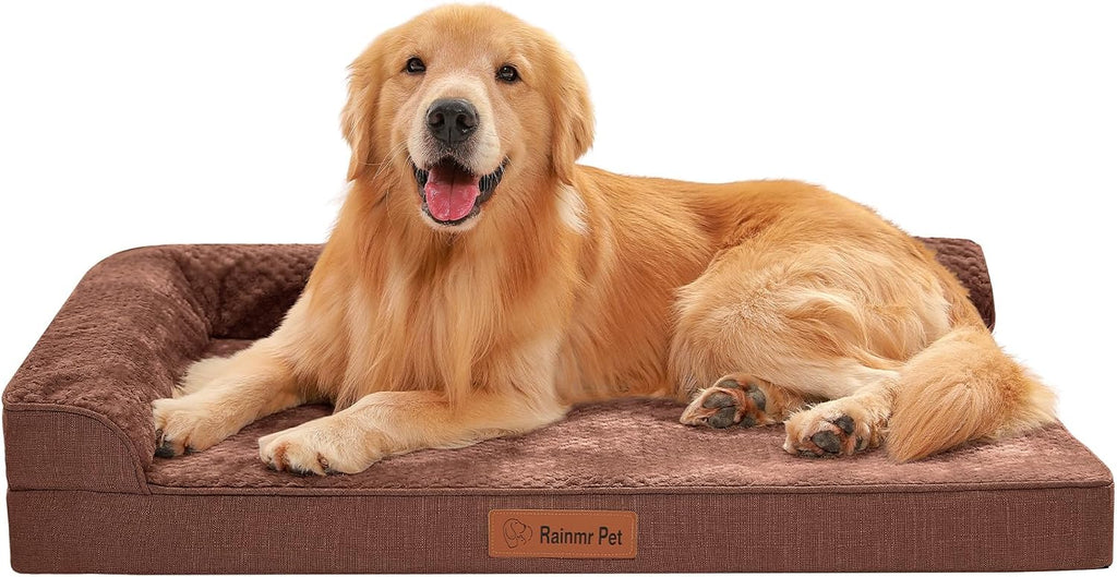Rainmr Waterproof Dog Bed for Small Dogs - Orthopedic Memory Foam Puppy Couch Sofa, Removable Cover & Anti-Slip Bottom, 36x27 Inches, Brown