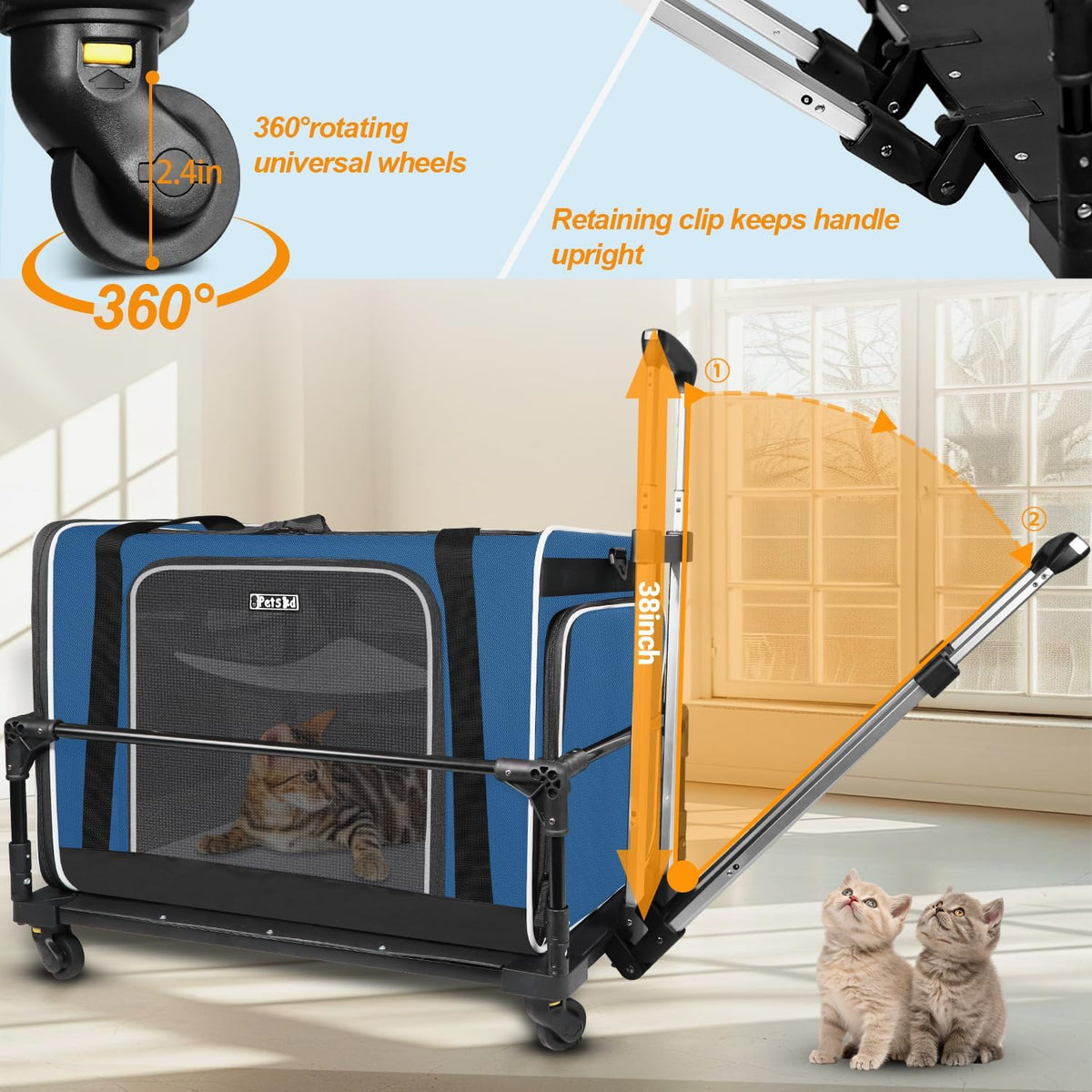 Petskd Side Expandable Extra Large Cat Carrier with Litter Box and Wheels