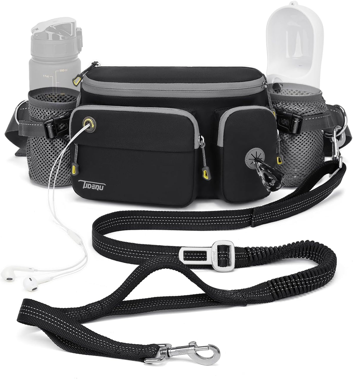 TUDEQU 4-in-1 Hands Free Dog Leash with Large Fanny Pack for Large Dogs