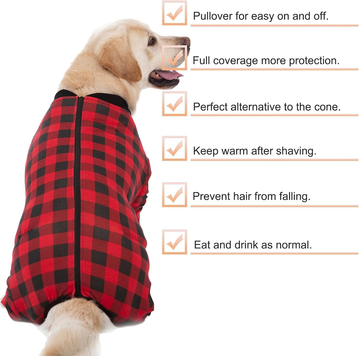 Dog Recovery Suit Full-Zipper After Post-Surgery Large Medium Dogs, Dog Bodysuit for Prevent Licking& Chewing Wounds Onesies Cone Alternative (Red, X-Large)