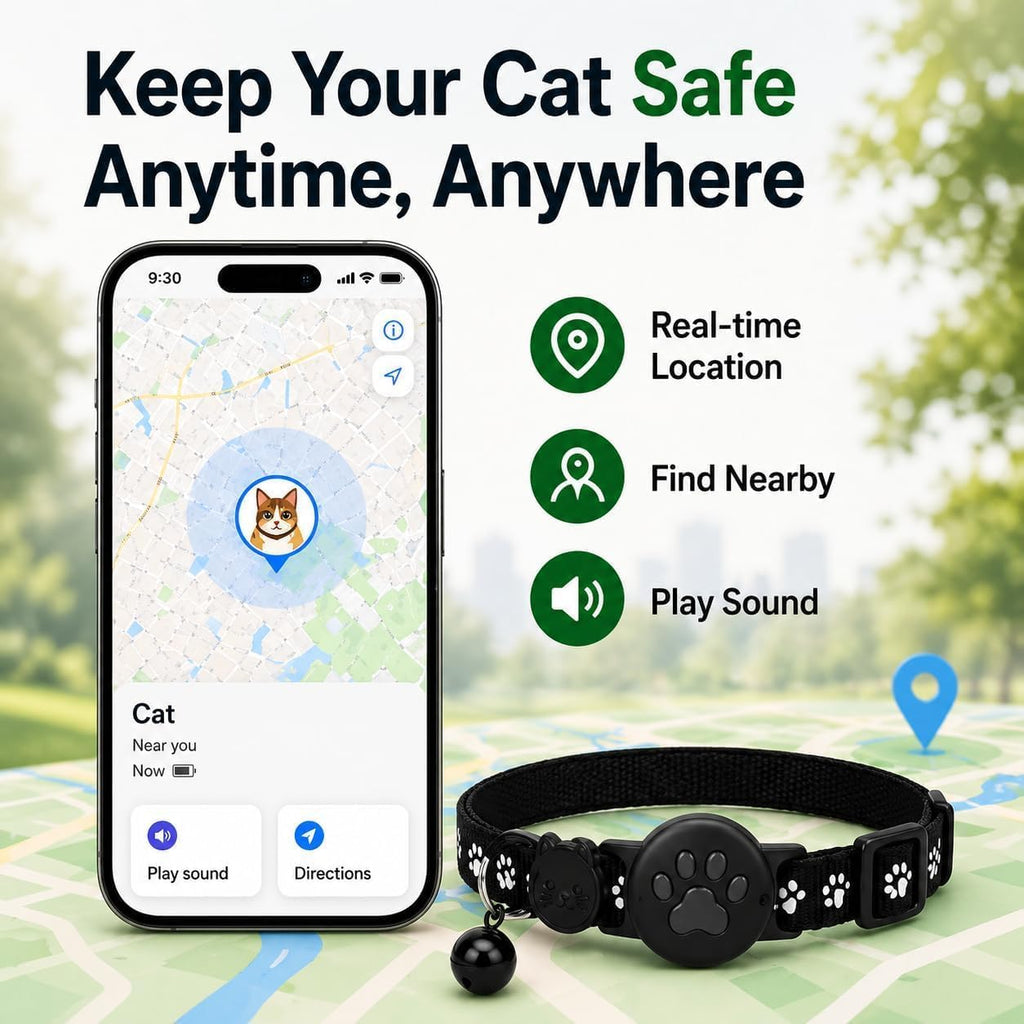 GPS Tracker for Cats, Cat Collar with Tracker for Android Users – No Monthly Fee, Google Find Hub Cat GPS Tracker Collar, IP67 Waterproof, Replaceable Battery Lasts 1 Year (Not Standalone GPS) (Black)