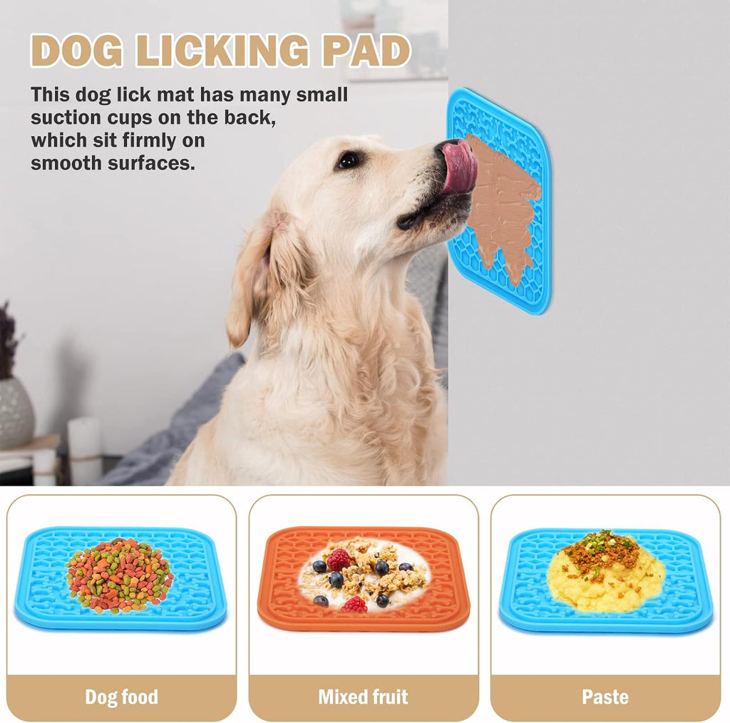 Lick Mat for Dogs - Slow Feeder Licking Mat with Suction Cups for Peanut Butter, Food Treats & Yogurt - 4 Pack