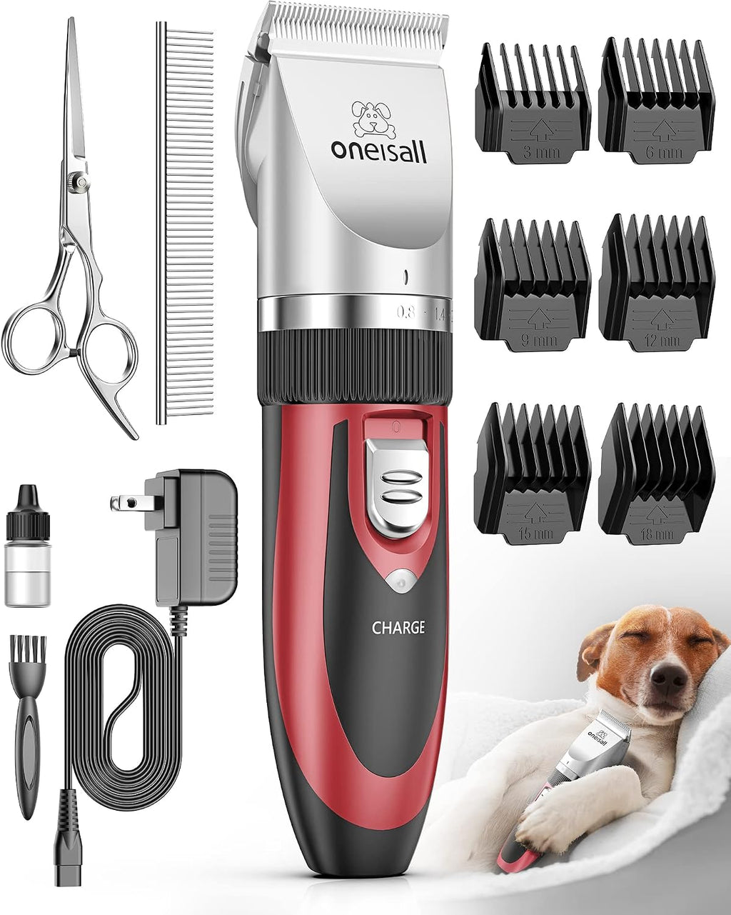 oneisall Dog Clippers Low Noise Grooming Kit for Dogs Cats Pets
