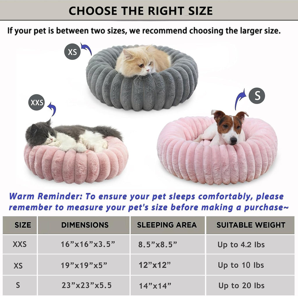 Pink Puppy Beds for Small Dogs and Kitty Washable Soft Comfort Donut Cute Cuddle Dog Bed with Sides Cat Beds for Indoor Cats,Round Corduroy Fleece Pet Bed for Small Cats and Tiny Dogs Girl,16x16Inches
