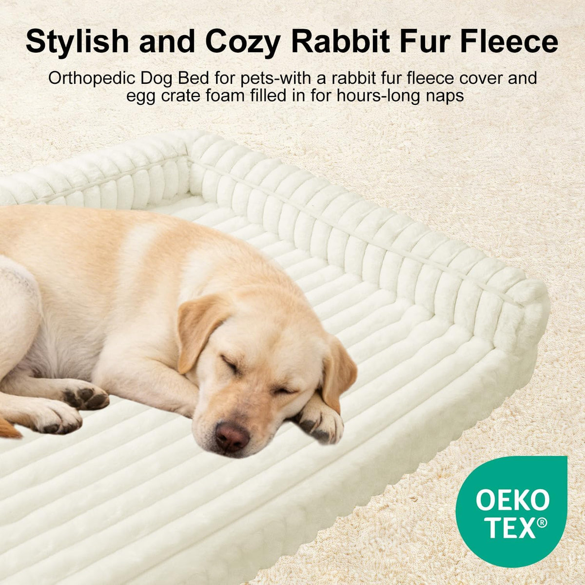 Waterproof Orthopedic Dog Bed for Large Dogs Cream