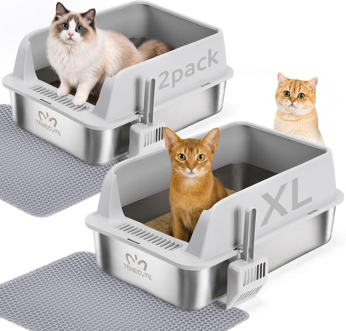 2 Pack Stainless Steel Cat Litter Box for Multi-Cat Households