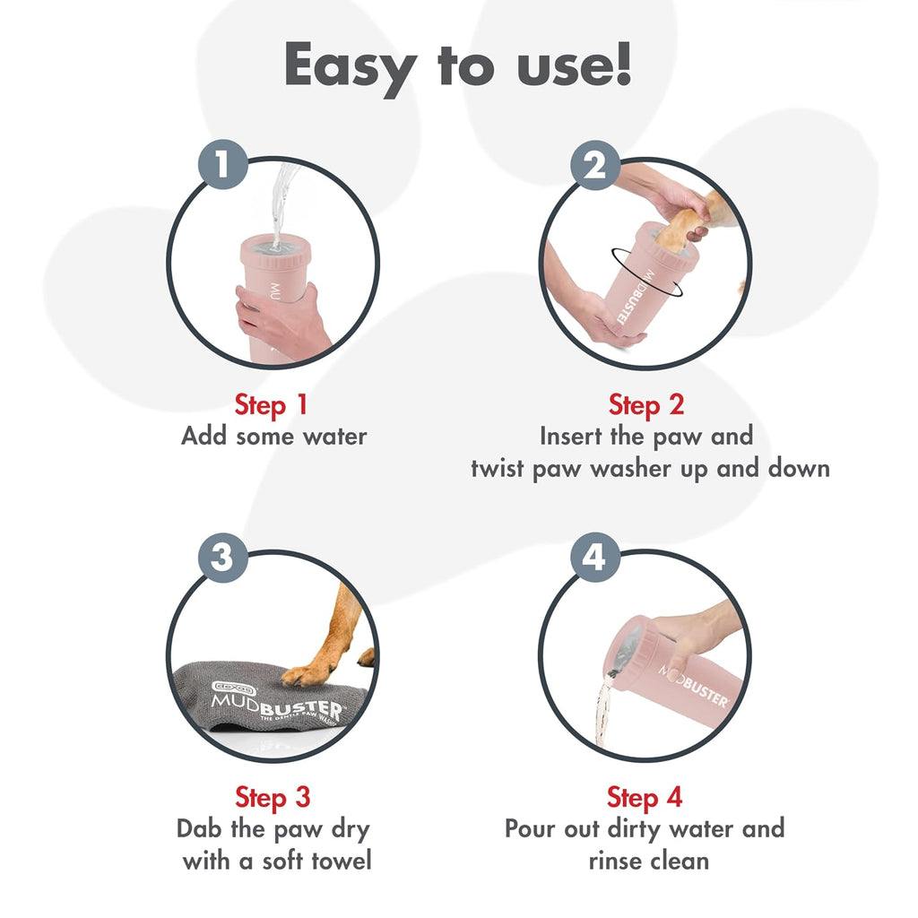 Dexas MudBuster Large Dog Paw Cleaner, Blush, Fits 2.5"-3.5" Wide Paws, Gentle Silicone Bristles for Quick, Easy Cleaning