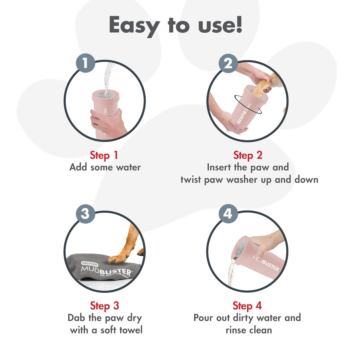 Dexas MudBuster Large Dog Paw Cleaner, Blush, Fits 2.5"-3.5" Wide Paws, Gentle Silicone Bristles for Quick, Easy Cleaning