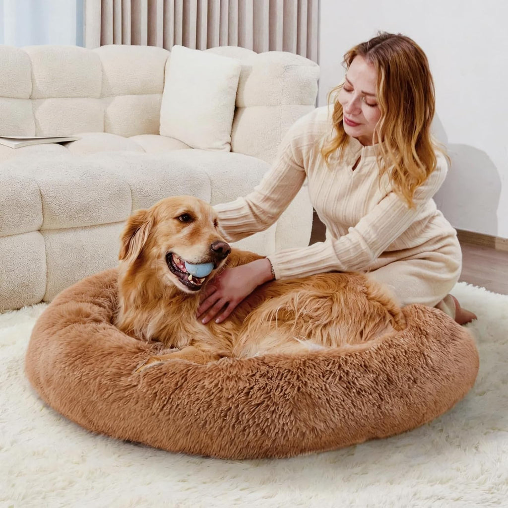 Large Dog Bed, Washable Plush Donut Dog Bed, 36 Inch