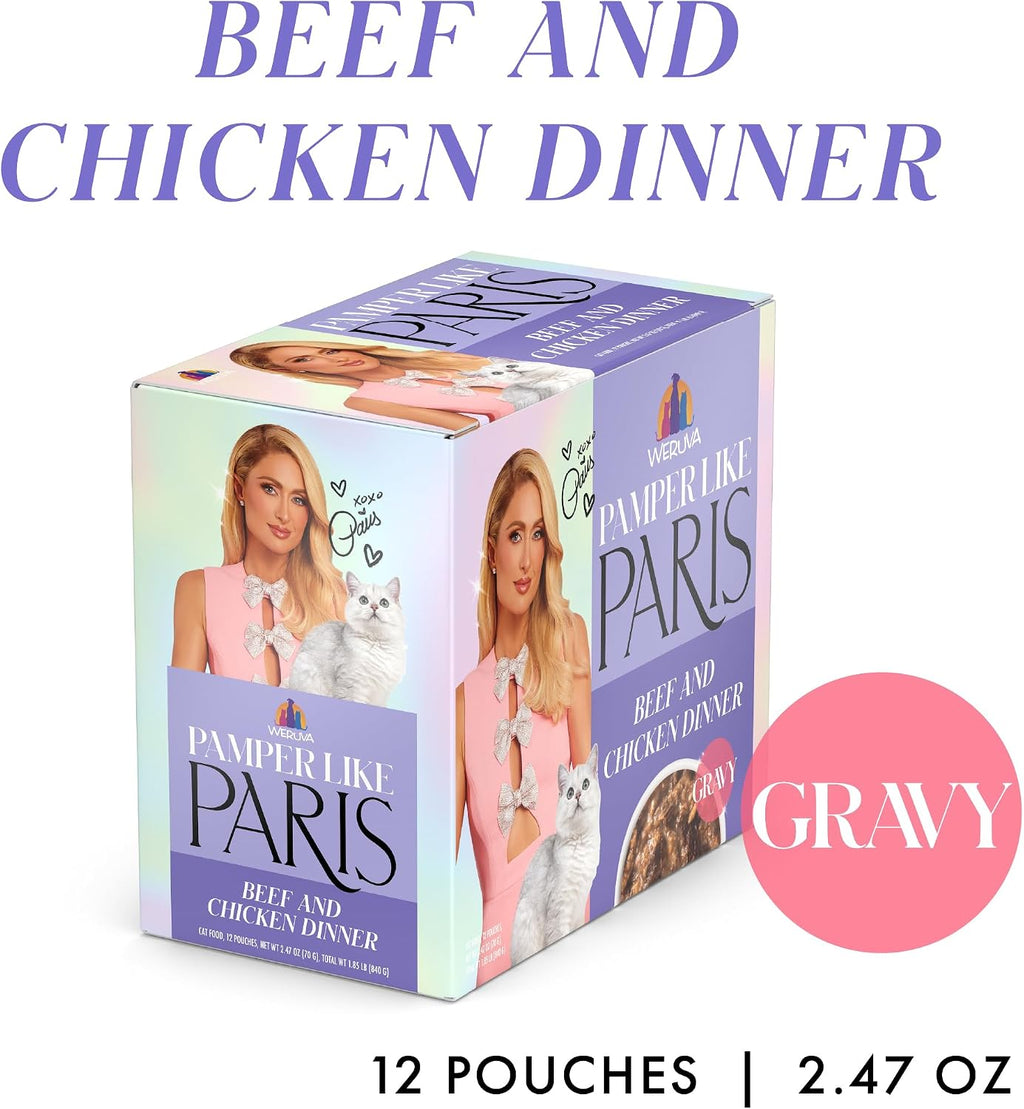 Weruva Paris Hilton Pamper Like Paris Wet Cat Food, Beef and Chicken in Gravy, 2.47oz Pouch, Pack of 12
