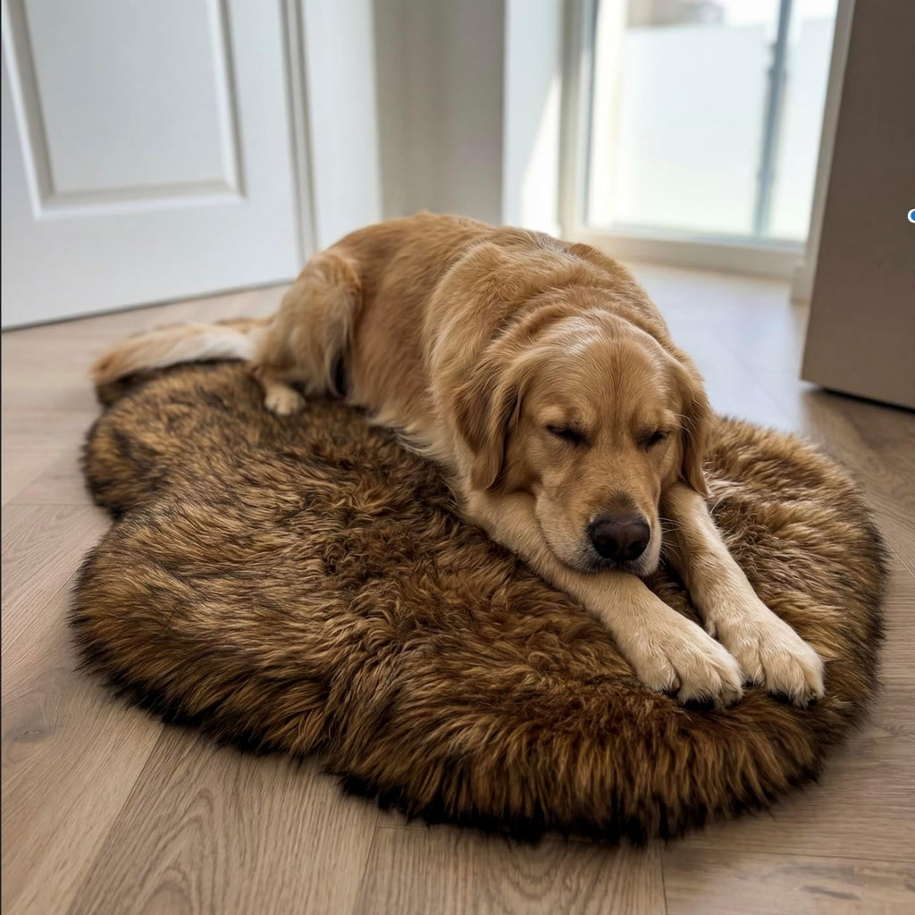 IHAPPYDOG Faux Fur Orthopedic Dog Bed, Memory Foam, Brown 60"x35"