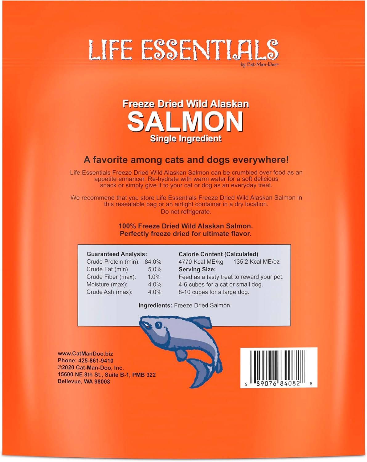Life Essentials by Cat-Man-Doo | Freeze Dried Salmon Treats | 5oz Bag (4pk)