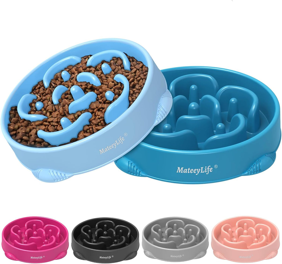 MateeyLife 2-Pack Slow Feeder Dog Bowls, 4 Cups, Dog Puzzle Feeder Bowl | Food-contact safe, dishwasher safe, non-slip base, maze design, for fast eaters, for dogs and cats, daily mealtimes