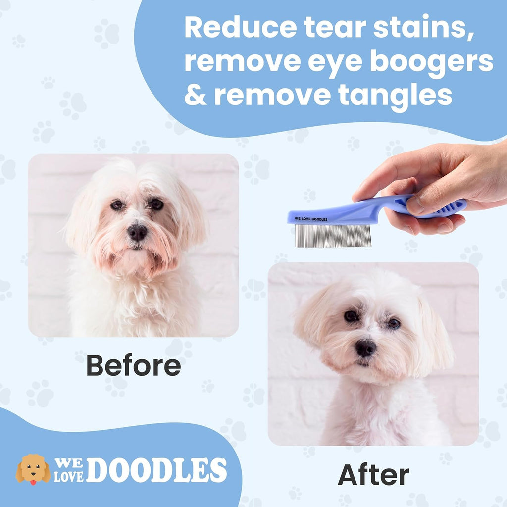 We Love Doodles Flea Comb for Dogs and Metal Dog Grooming Comb | Dog Face Comb | Fine Tooth Tear Stain Remover Metal Comb | Removes Tangles & Matts | Dematting Pet Combs | Detangler for Matted Hair