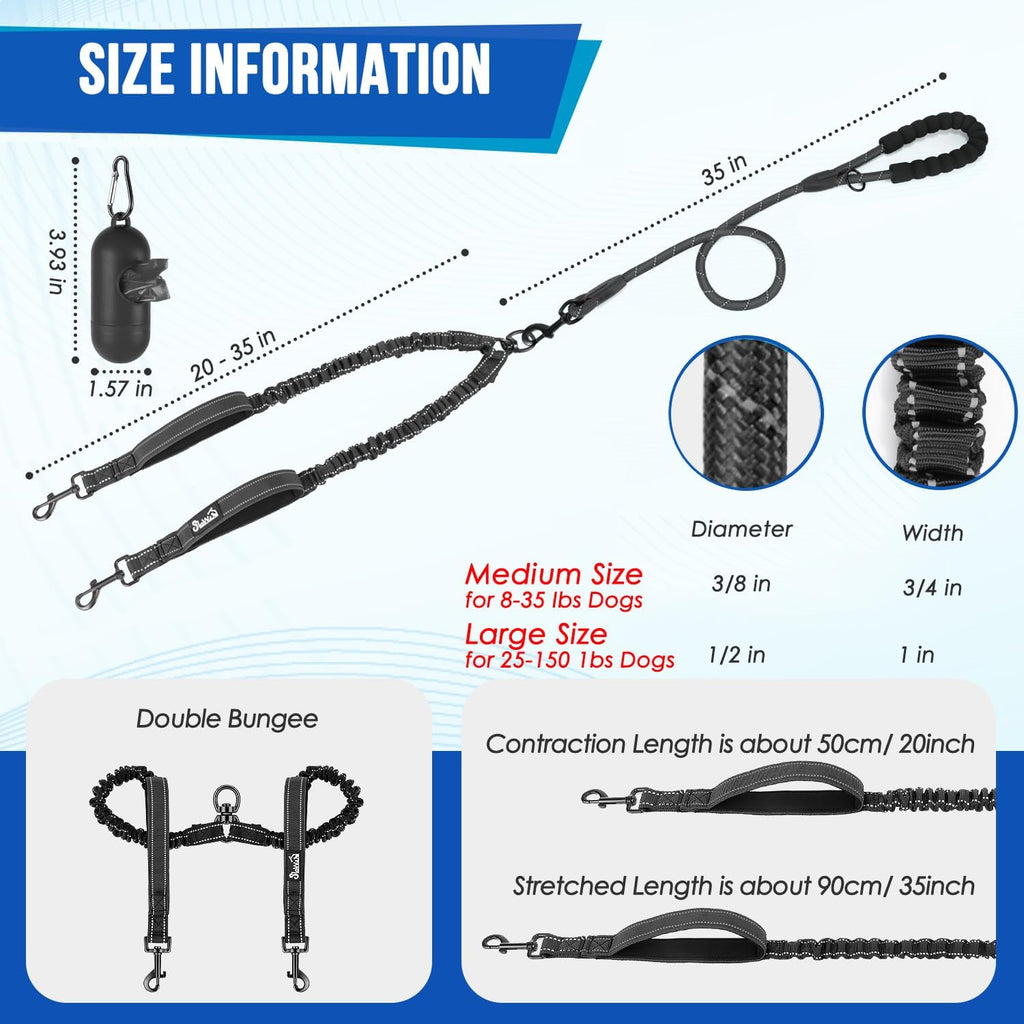 Lukovee Double Dog Leash, Heavy Duty Lead, No Tangle, M
