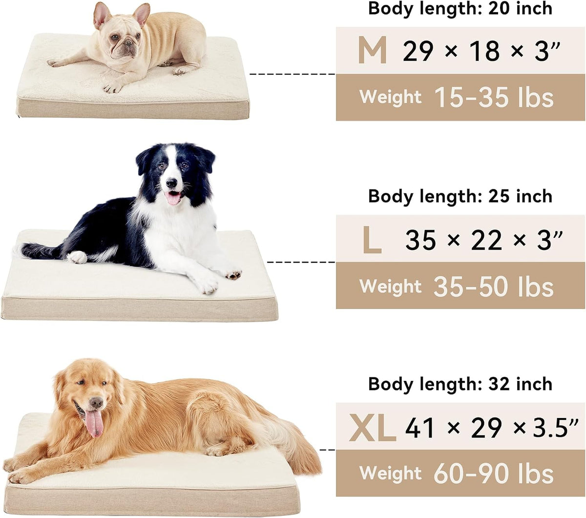 WATANIYA PET Extra Large Dog Bed, Cooling Dog Beds for Large Dogs, Washable Orthopedic Pet Bed for Crate with Joint Relief Memory Foam, Waterproof Liner and Plush Cover (41"x 29", Beige)