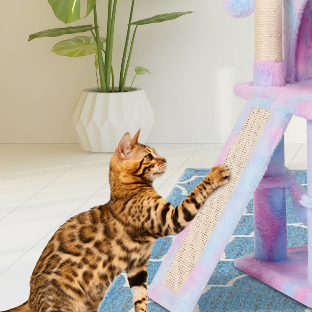 Cut Cat Tree Cat Tower Condo with Hammock Kittens Scratching Post Rainbow