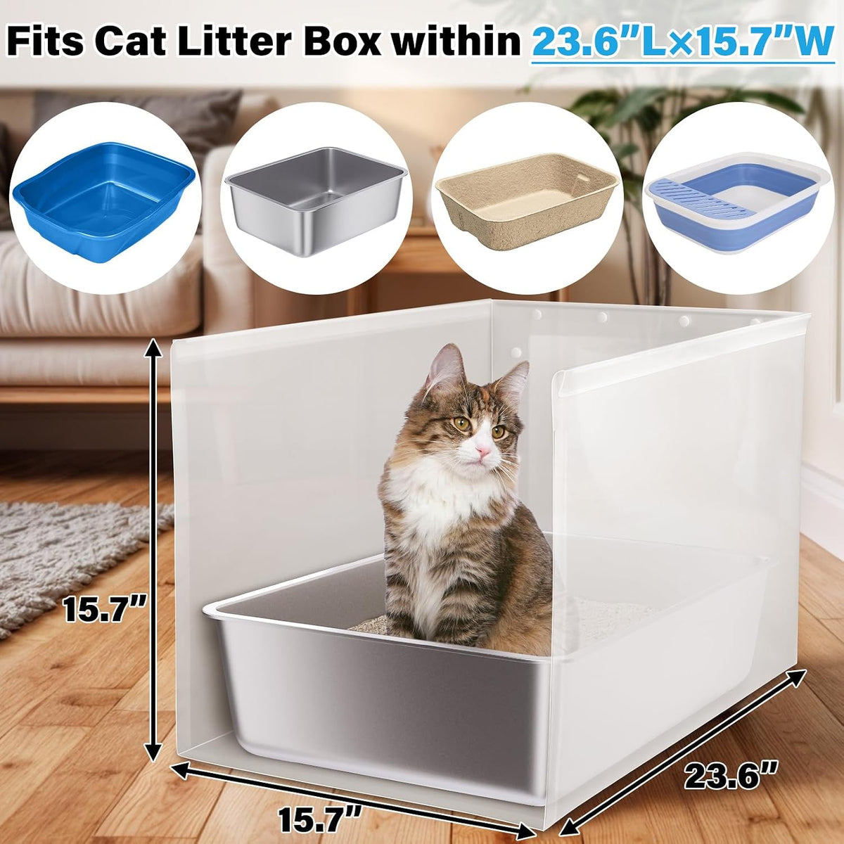 Litter Box Shield 2 Pack, XL Litter Box Splash Guard | 23.6"x15.7"x15.7",High Sided Cat Litterbox Pee Shields,without Leakage, Easy Clean for Pet Cat/Kitty/Kitten(Without Pan)