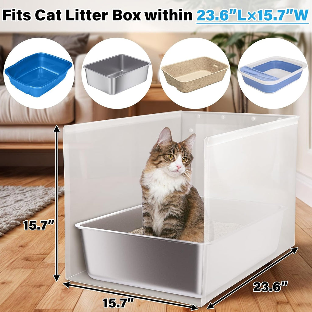 Litter Box Shield, XL Litter Box Splash Guard Without Leakage | 23.6"x15.7"x15.7" High Sided Cat Litterbox Pee Shields Easy Clean for Pet Cat/ Kitty (Without Pan)