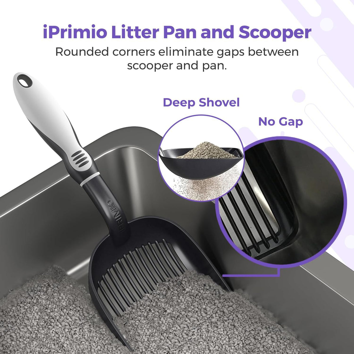 iPrimio Stainless Steel Cat Litter Box Set, XL with Enclosure and Scooper | XL steel box with a detachable enclosure and a matching scooper. High sides keep litter scatter inside the box, not outside.