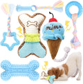 BAEJMJK 6 Pack Puppy Teething Toys Blue Small Breed Dog Chew Toys with Rope Cute Plush Squeaky Dog Toys Soft Rubber Puppy Toys Set for Cleaning Teeth Interactive Pet Doggy Bone Toys