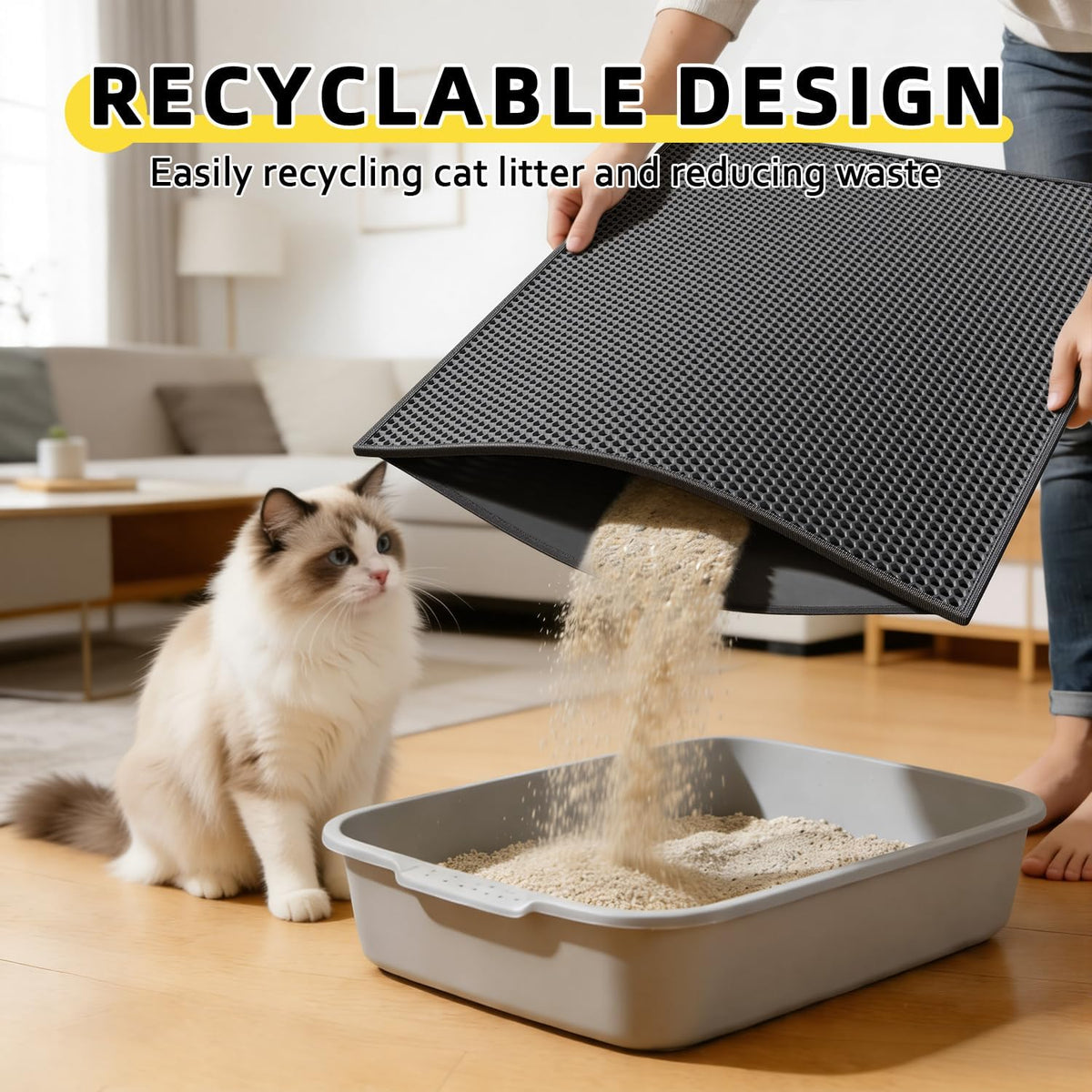 Cat Litter Mat, 30"x24", Waterproof, Easy to Clean (Black-1Pack) | Double-Layer Honeycomb for Effective Litter Trapping, Premium Durable EVA, Non-Slip, Paw-Friendly Soft Surface