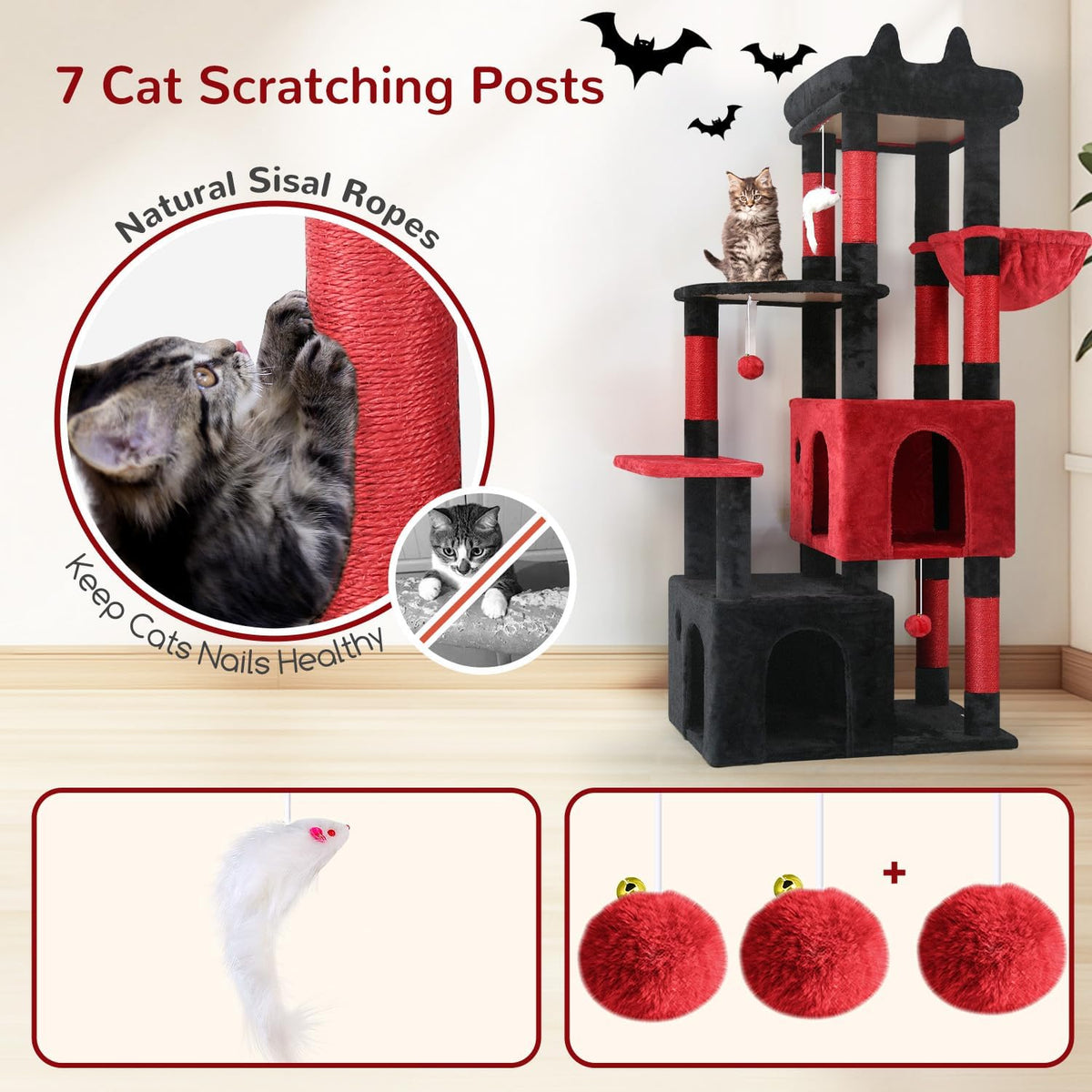 Globlazer Heavy Duty Cat Trees for Big Cats Maine Coon, F61, Blood-Goth