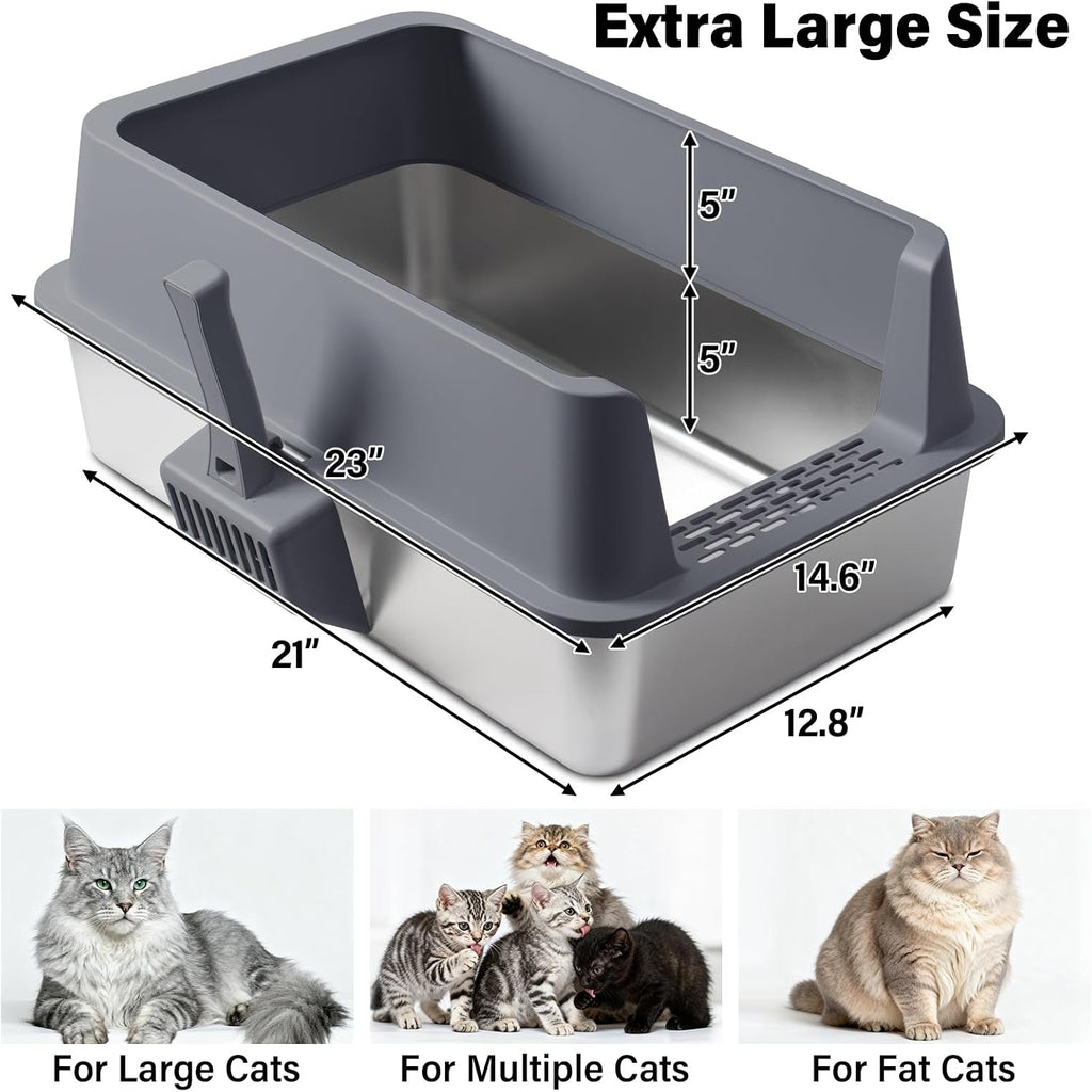 Stainless Steel Litter Box with Lid,XL Extra Metal Cat Litter Box