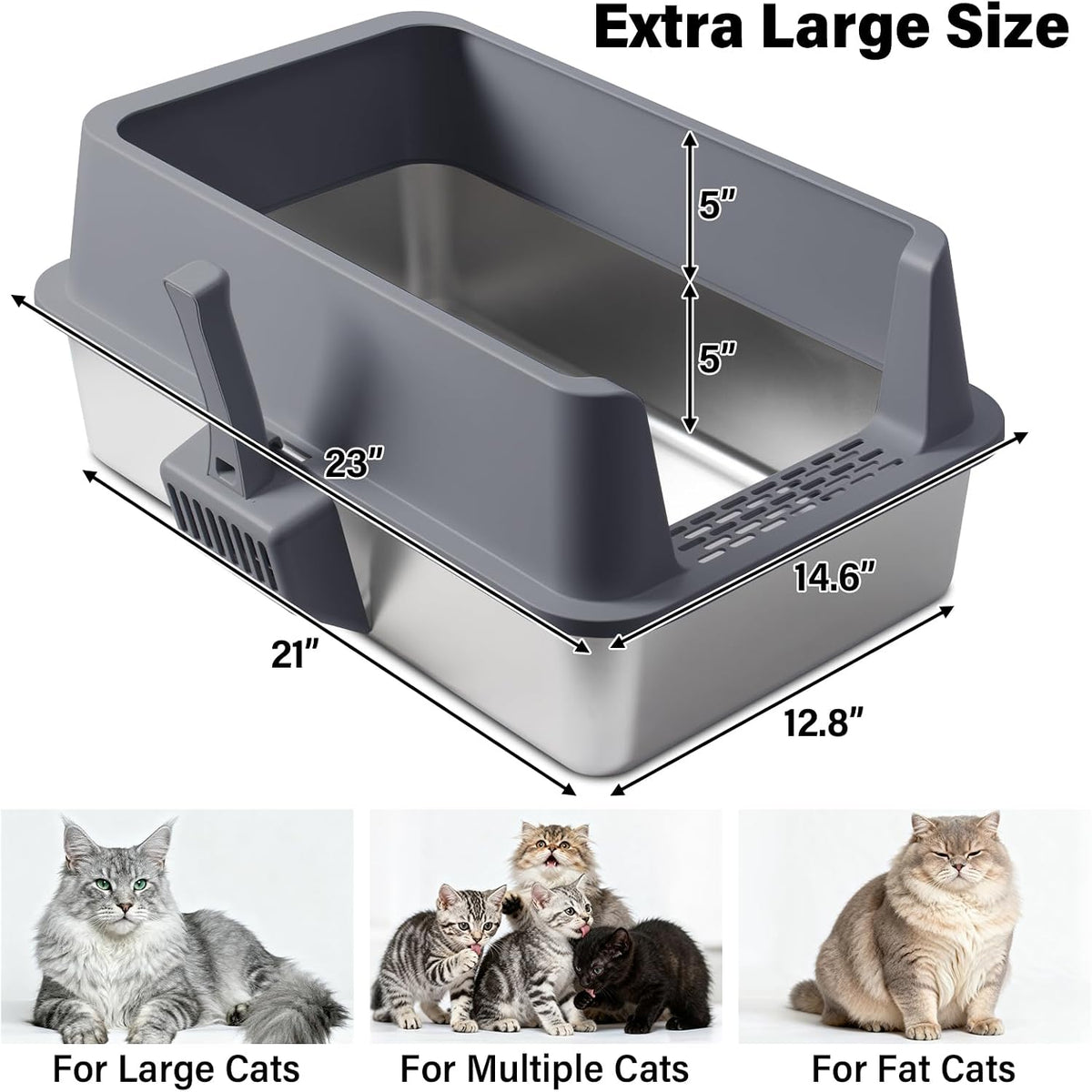 Stainless Steel Litter Box with Lid,XL Extra Metal Cat Litter Box