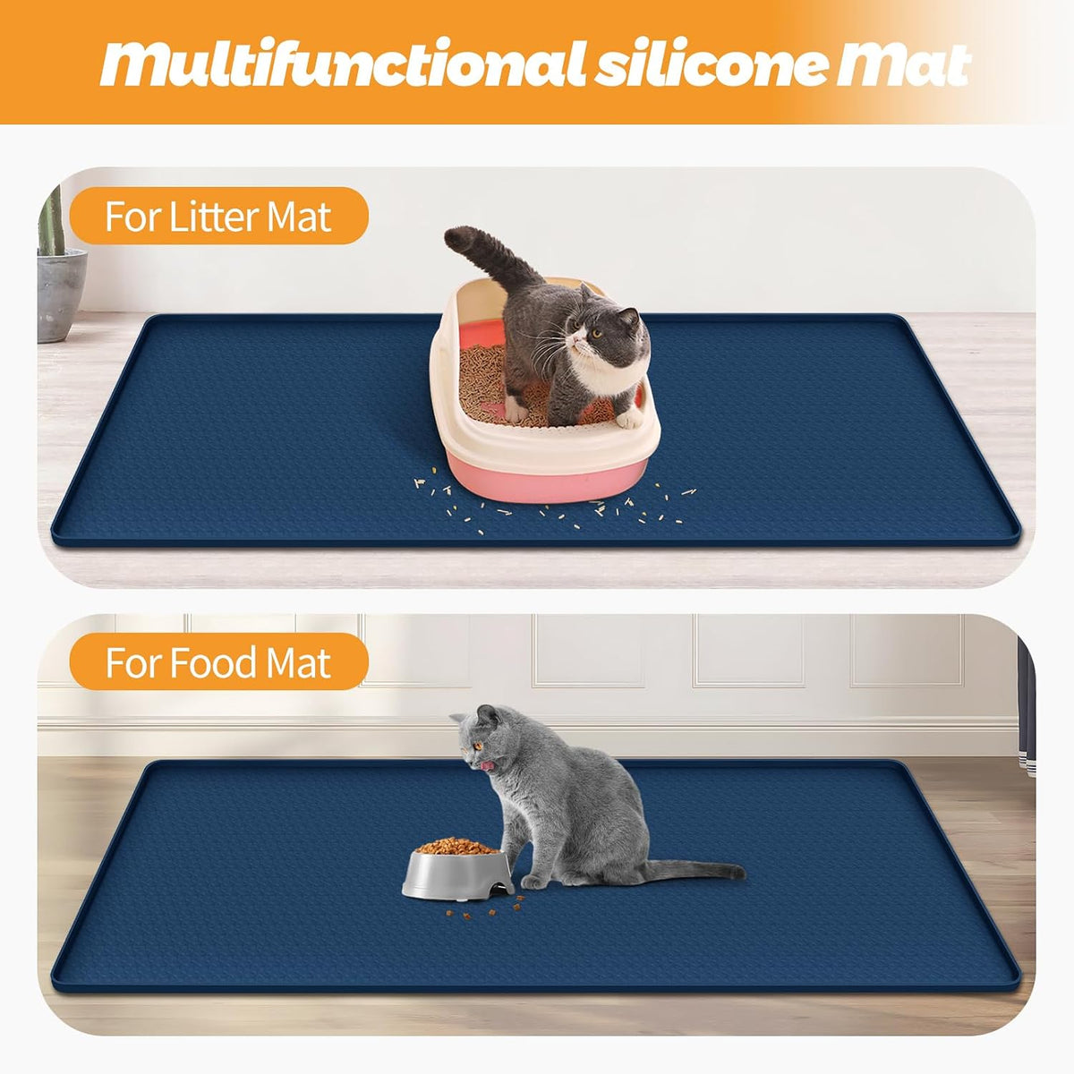 Cat Litter Mat for Litter Box 51"x25.6" Extra Large Silicone Mat, Blue