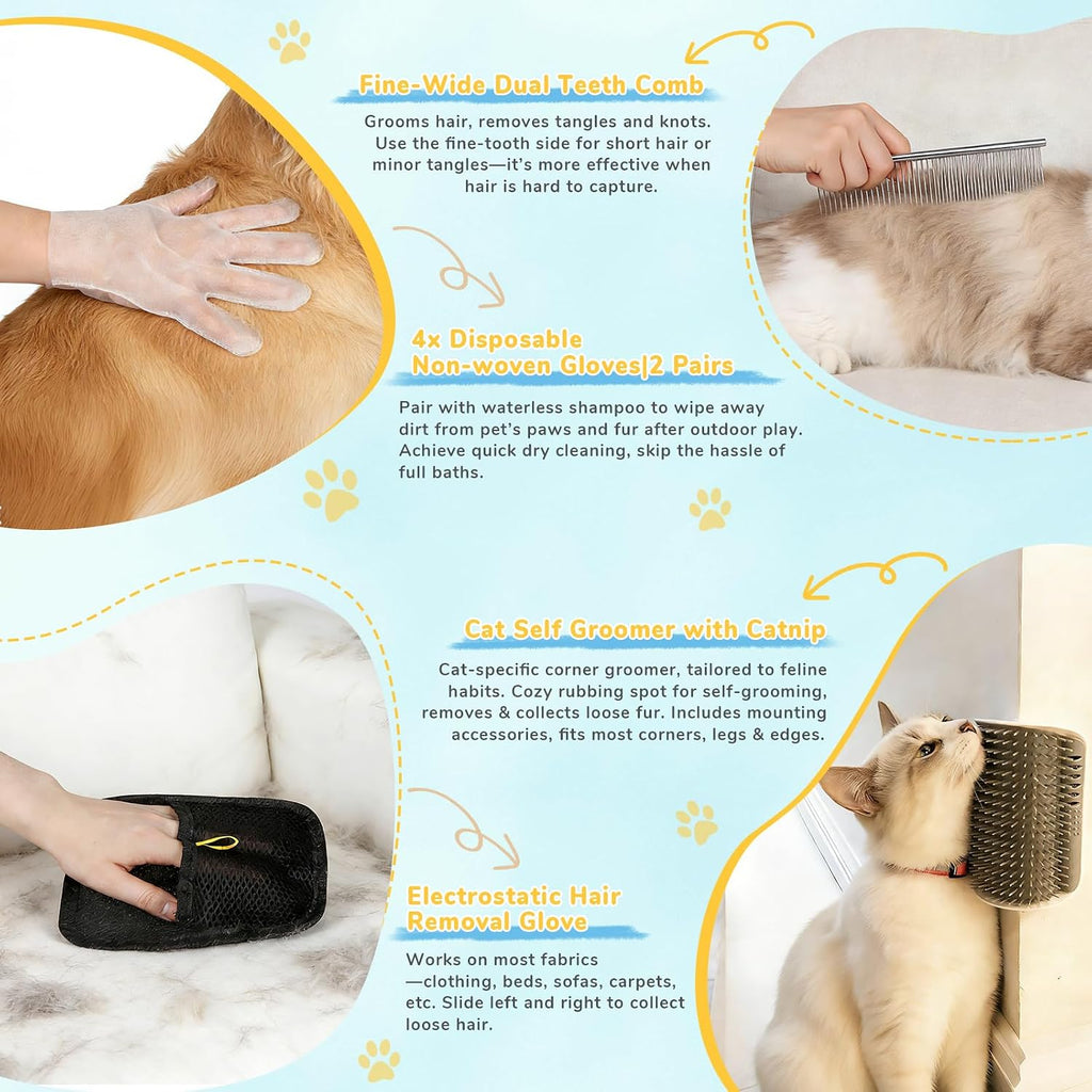10Pcs Mist Spray Brush Kit for Cats & Dogs, Hair Health & Grooming Set