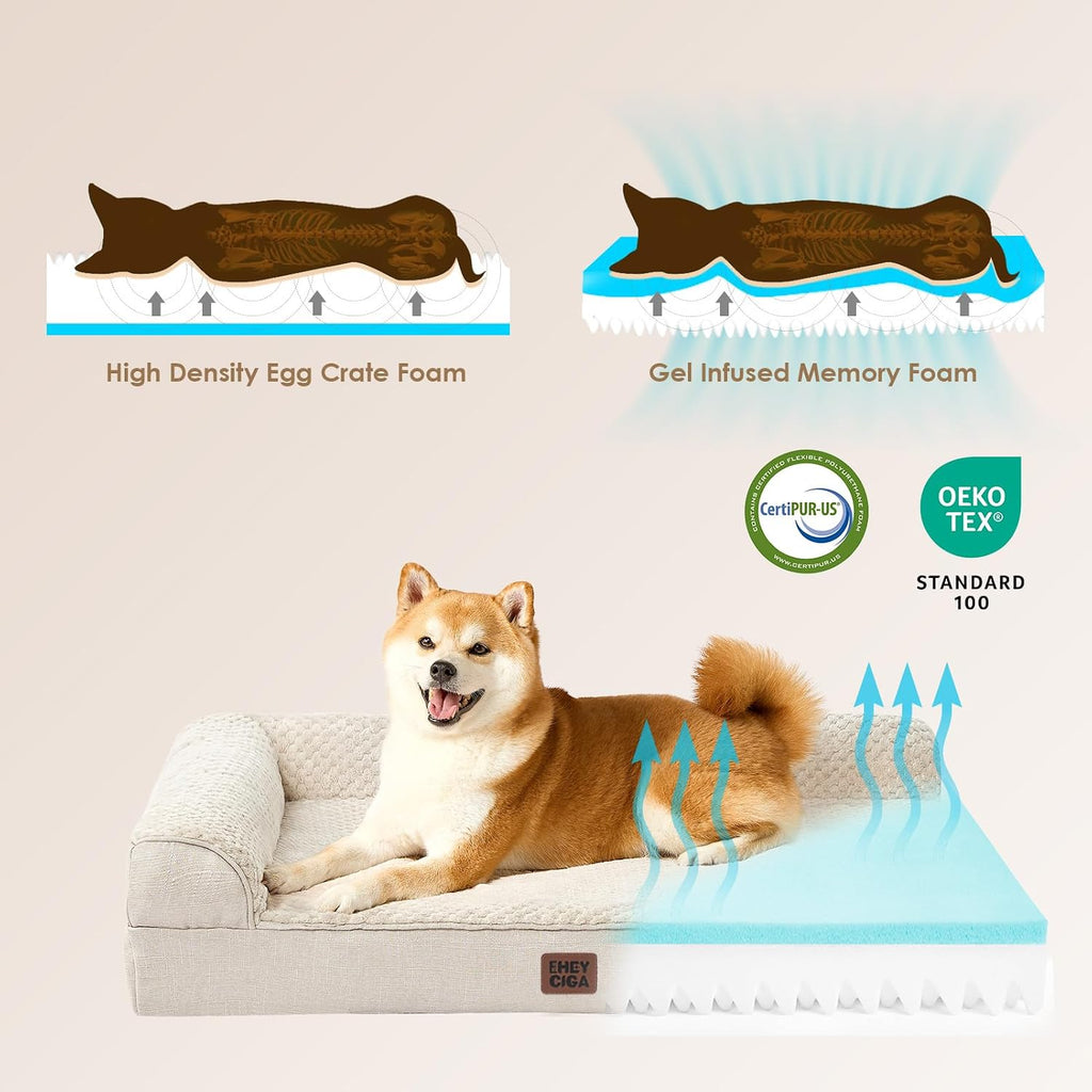 EHEYCIGA Orthopedic Dog Bed Medium Size, Memory Foam Dog Bed, Beige