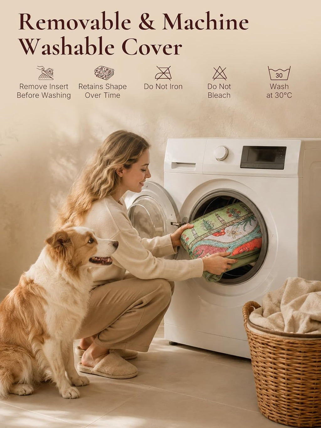 Exsnugy Orthopedic Washable Dog Bed Boho Crate Pet Pad for Large Dog 47in
