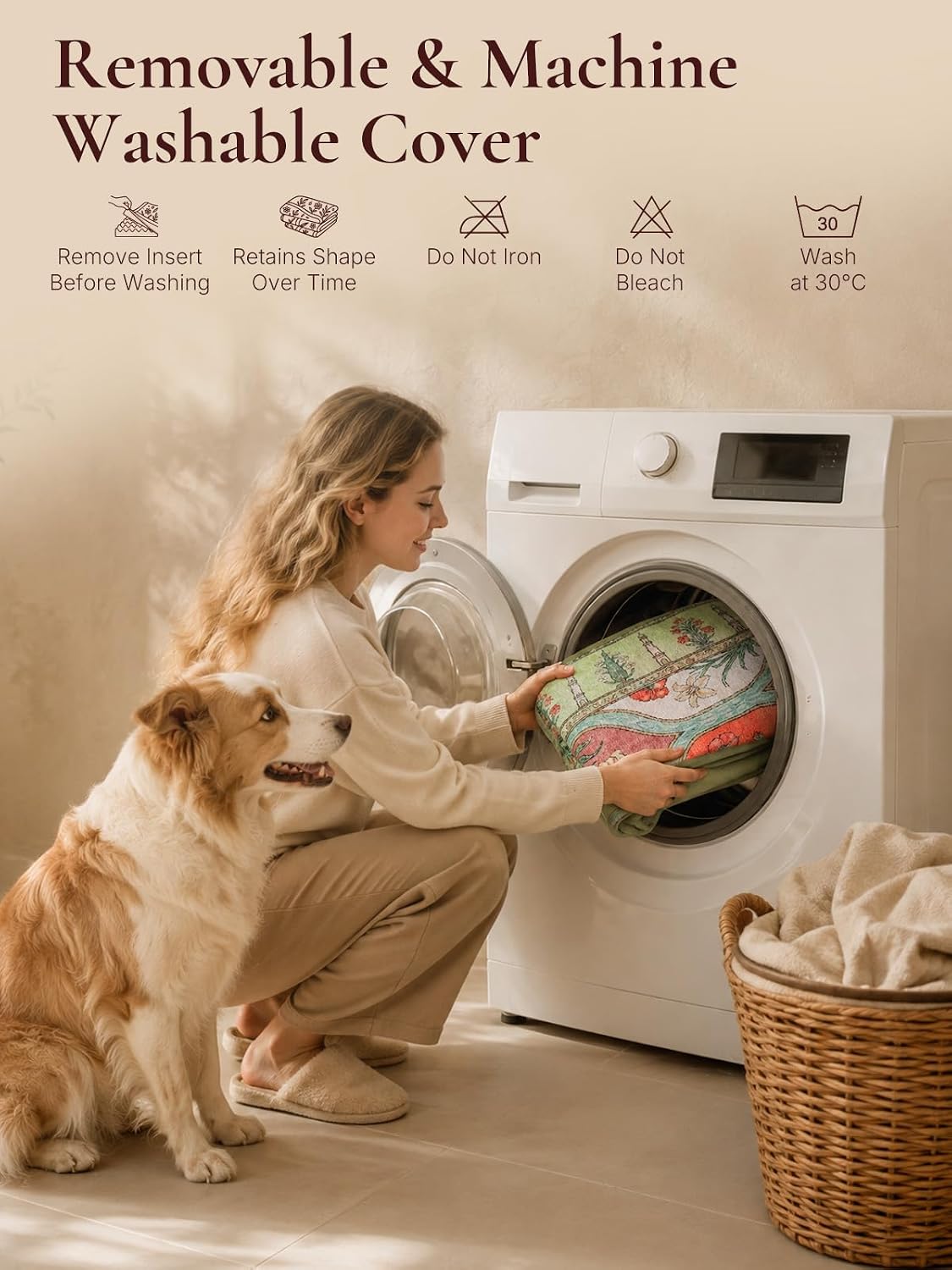 Exsnugy Orthopedic Washable Dog Bed Boho Crate Pet Pad for Large Dog 47in