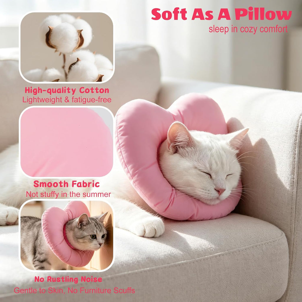 EMUST Soft Cat Cone Collar, Adjustable Recovery Cone for Cats Pink, S